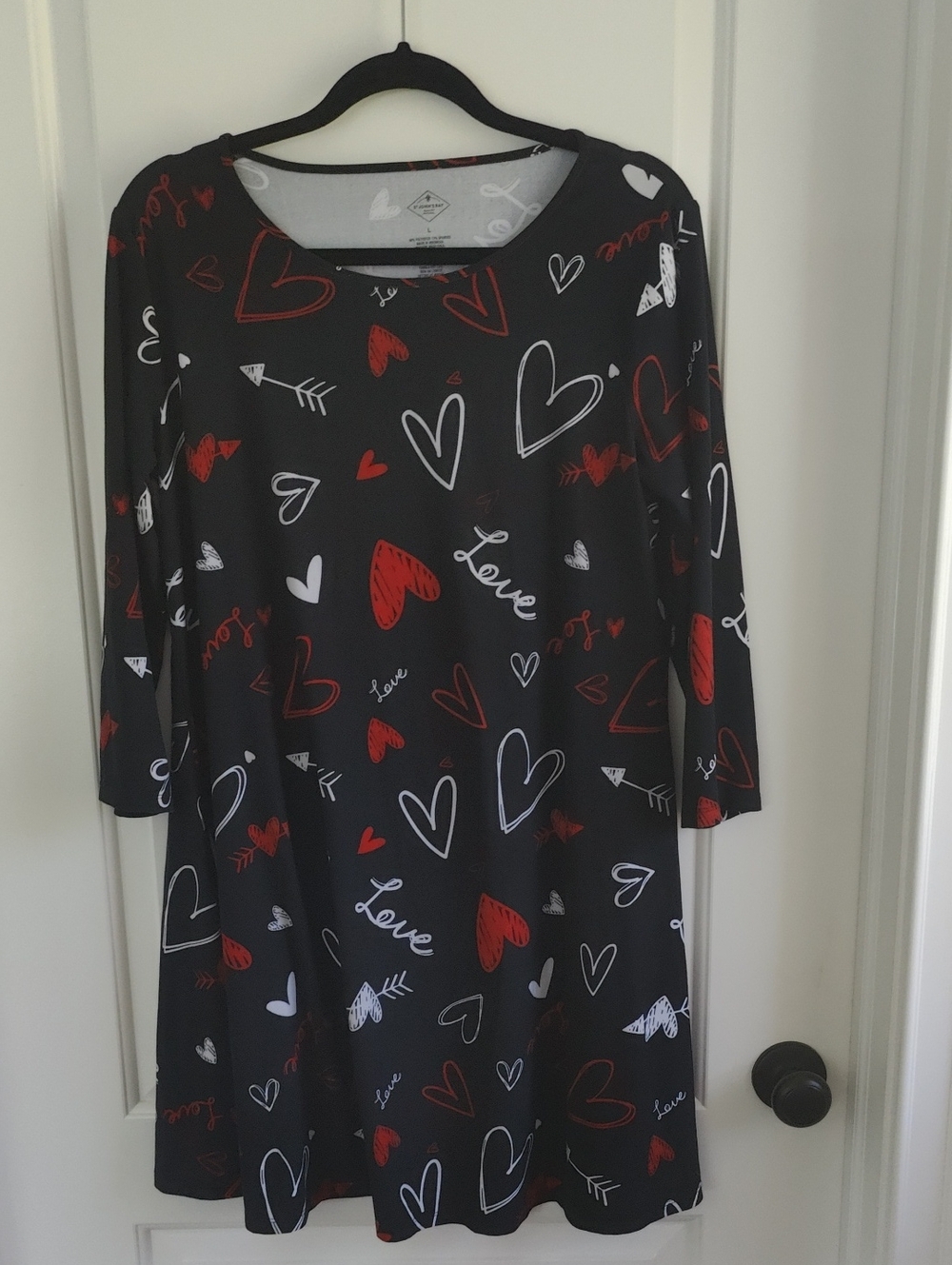 St.John's Bay Women’s Black Heart Print Dress - Red & White Hearts